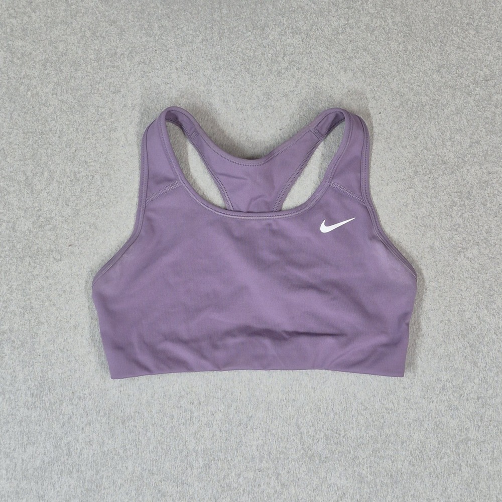 Nike Women Sports Bra Small Purple Dri FIT Swoosh Logo Racerback Pullover